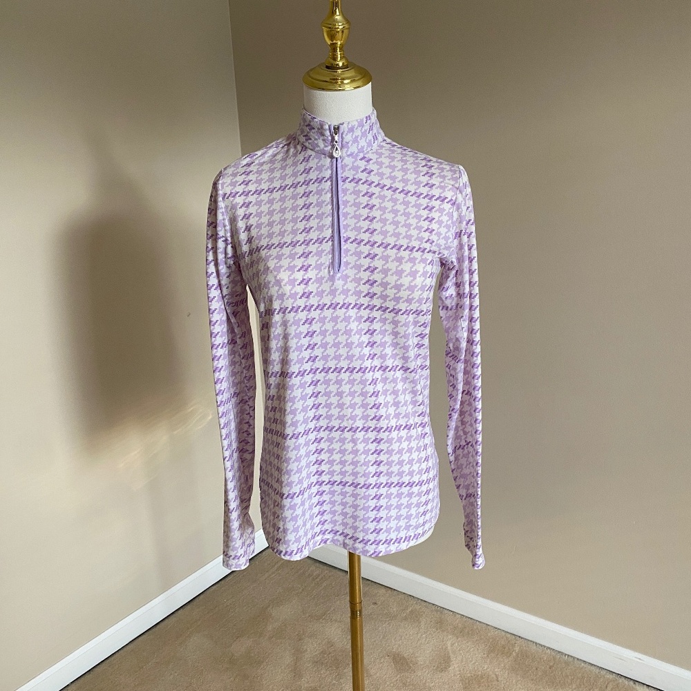 SanSoleil Ladies SolTek ICE Long Sleeve Print Zip Mock Shirt Maud Lilac Size XS